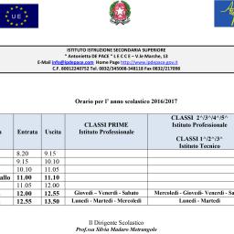 Orario per l'anno scolastico 2016 - 2017